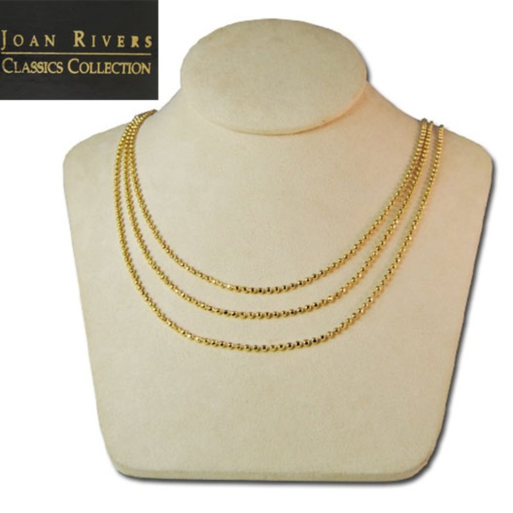 Joan Rivers Three Strand Necklace Stunning gold bib 34" Boxed Pouched NWT